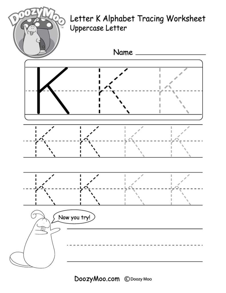 Uppercase Letter K Tracing Worksheet   Doozy Moo