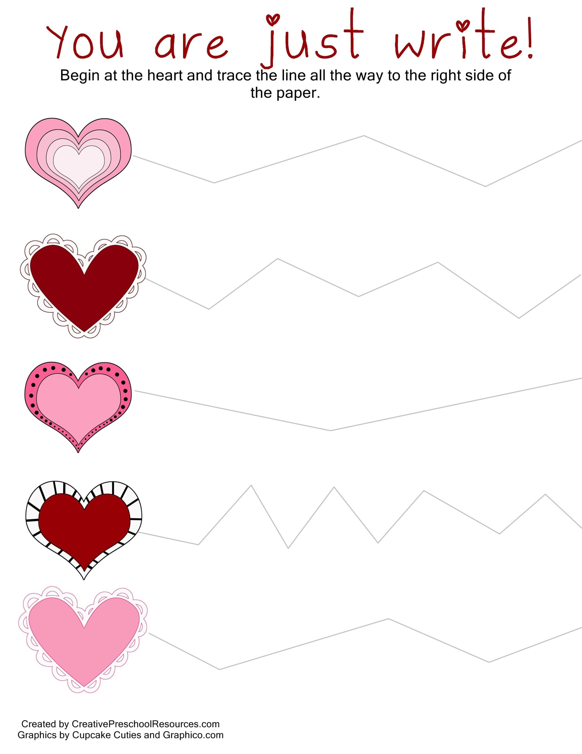 Heart Tracing Worksheet | AlphabetWorksheetsFree.com