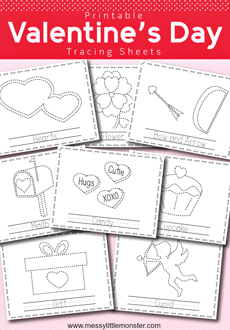 Valentines Day Printable Tracing Activity - Messy Little Monster
