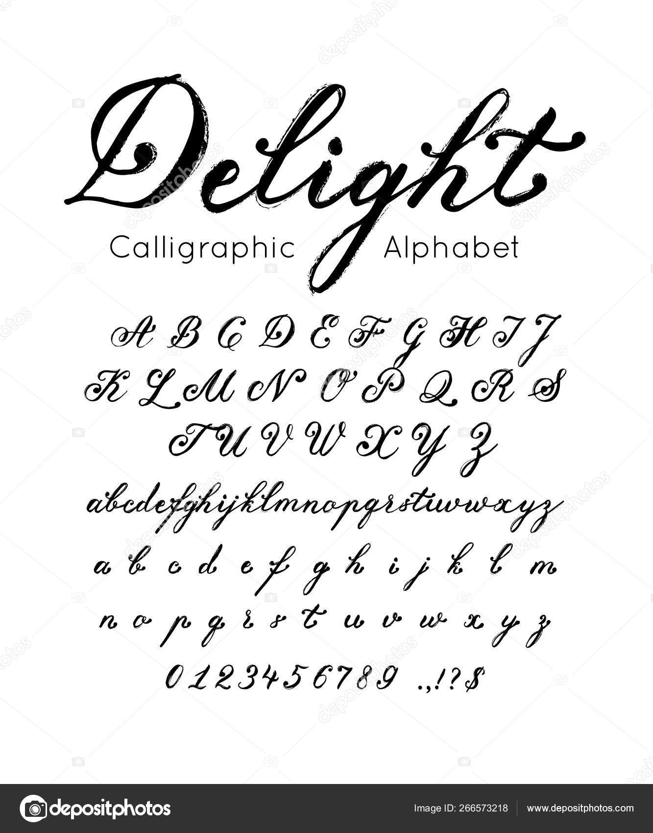 Vector Elegant Font And Alphabet. Set Of Cursive Letters And Numbers. Brush  Type 266573218