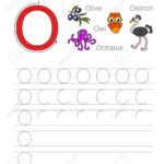 Vector Exercise Illustrated Alphabet. Learn Handwriting. Tracing.. Inside Letter 0 Tracing
