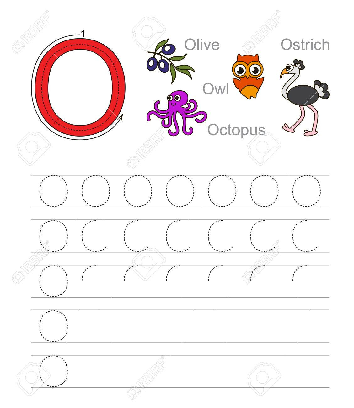 Vector Exercise Illustrated Alphabet. Learn Handwriting. Tracing.. inside Letter 0 Tracing