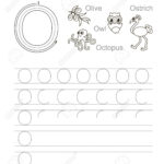 Vector Exercise Illustrated Alphabet. Learn Handwriting. Tracing.. With O Letter Tracing