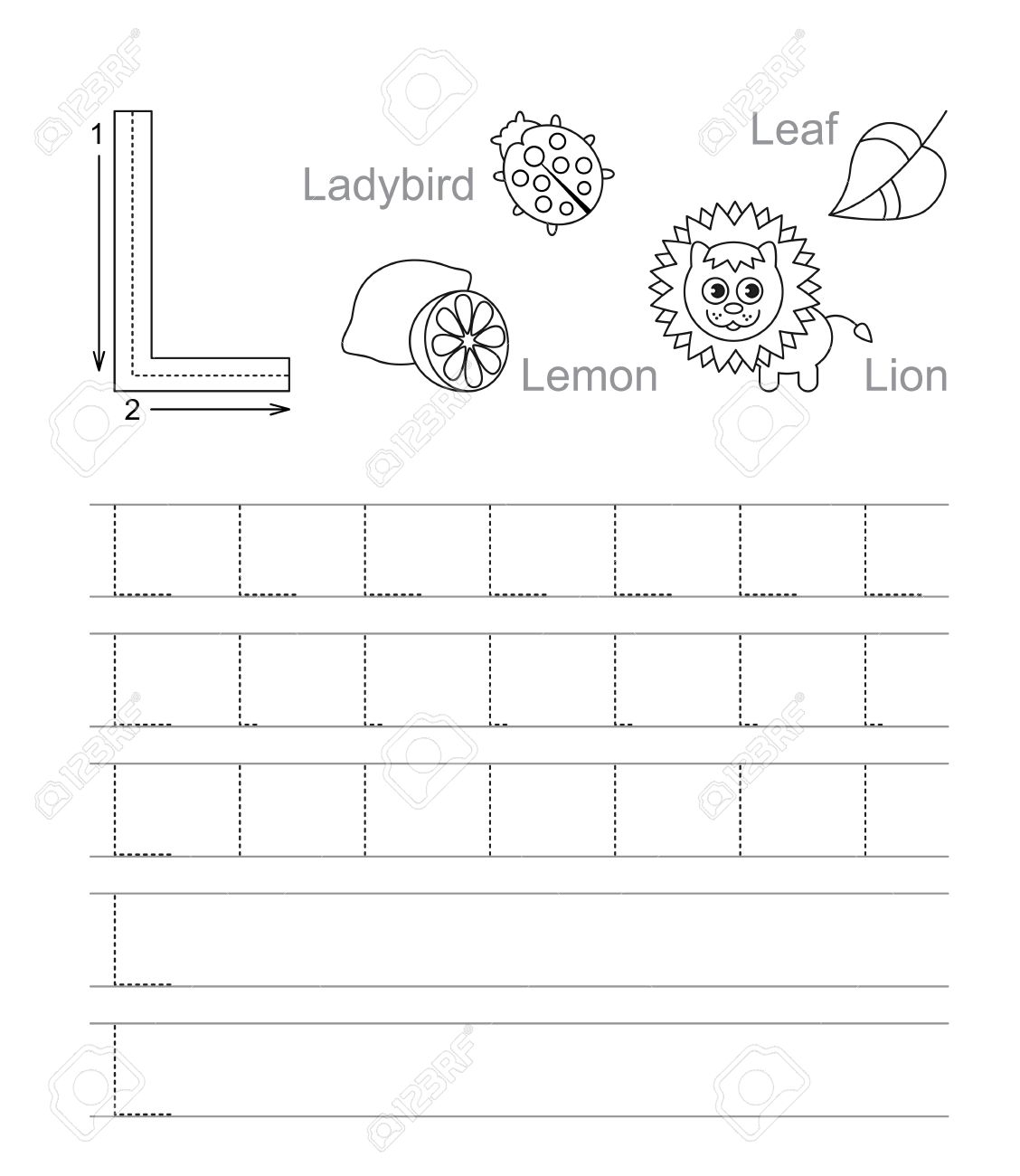 Vector Exercise Illustrated Alphabet. Learn Handwriting. Tracing.. within Letter L Tracing Page
