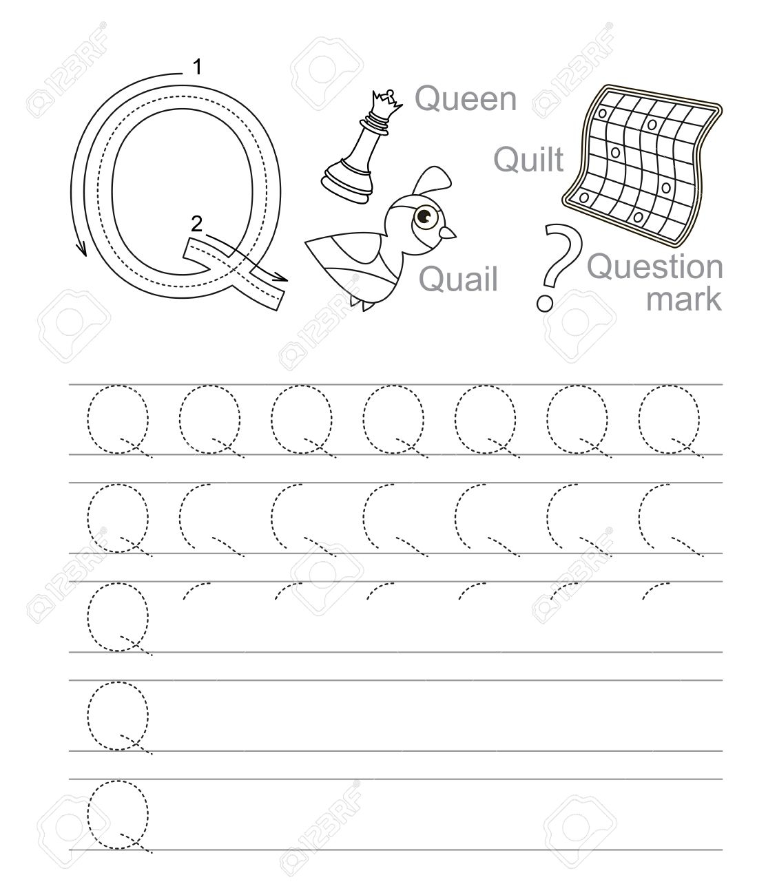 Vector Exercise Illustrated Alphabet. Learn Handwriting. Tracing.. within Letter Tracing Q