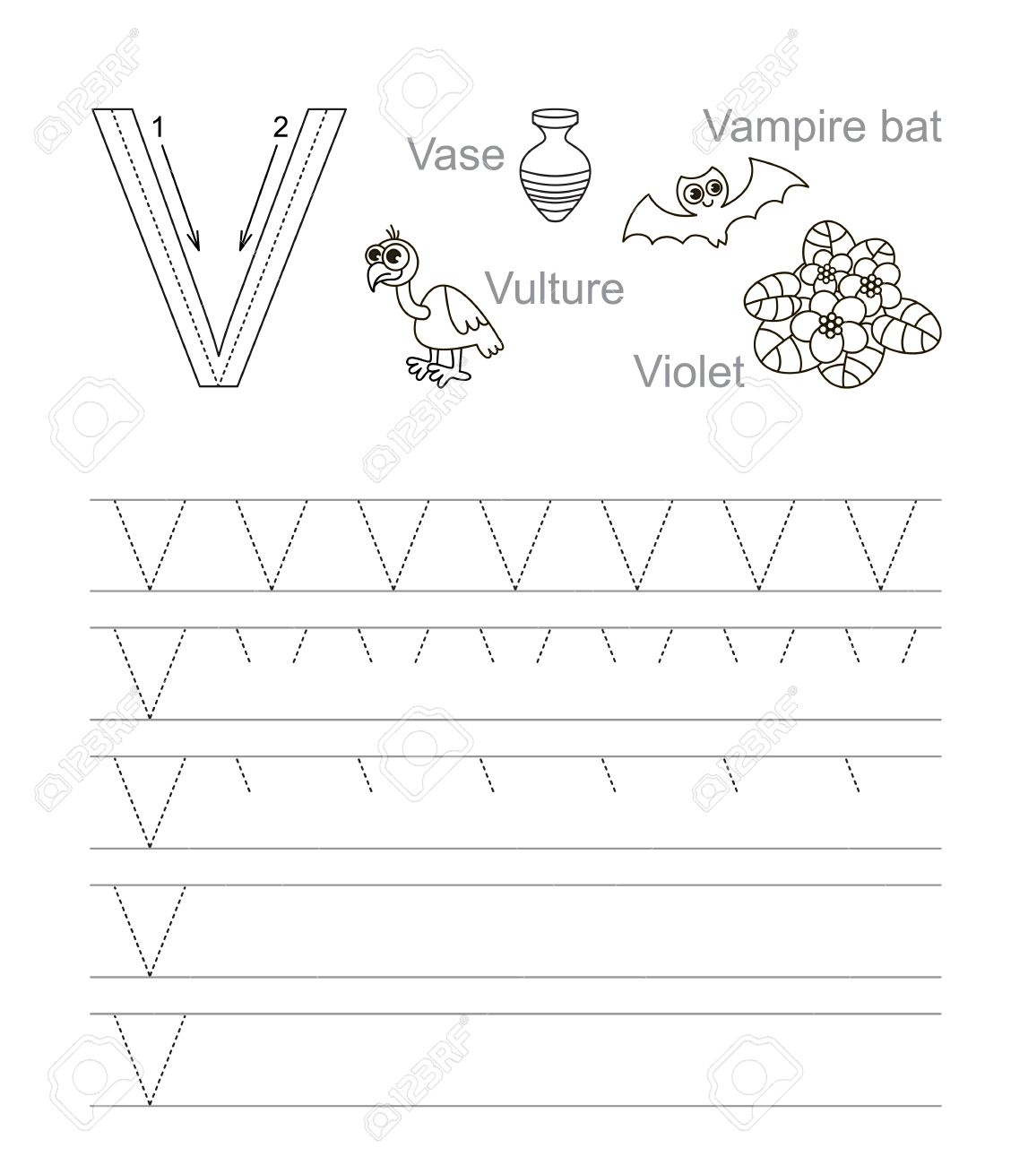 Vector Exercise Illustrated Alphabet. Learn Handwriting. Tracing.. within Letter Tracing V