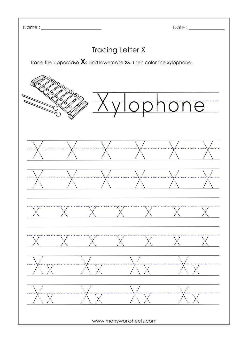 Letter X Tracing Worksheets Preschool | AlphabetWorksheetsFree.com