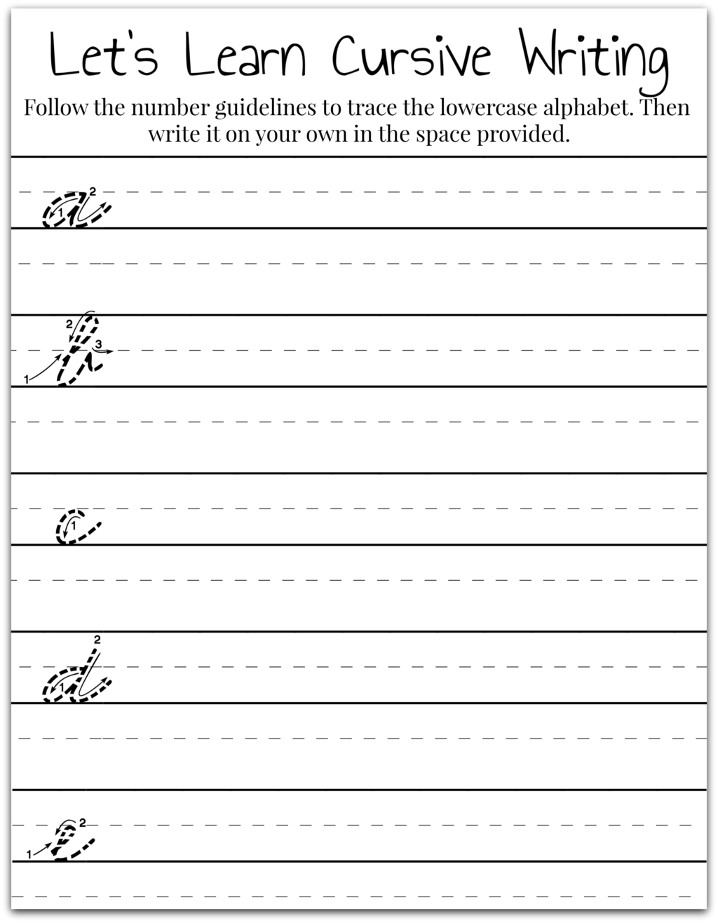 Worksheet ~ Learning Cursive Writing Lowercase Letters