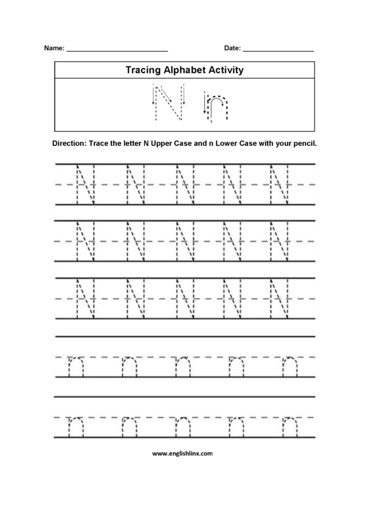 Worksheet ~ Letter Tracing Worksheets N Alphabet Inside Letter N Tracing Preschool