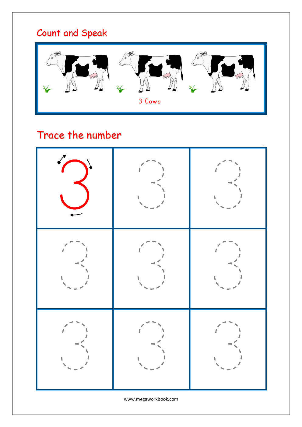Worksheet ~ Number Tracing With Crayons 03 Writing