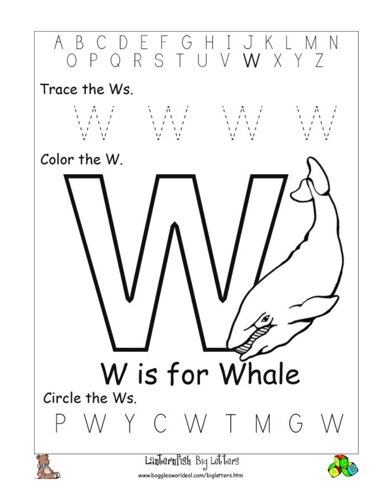 Worksheet Place Letter W | Kids Activities with regard to Letter W Worksheets Twisty Noodle