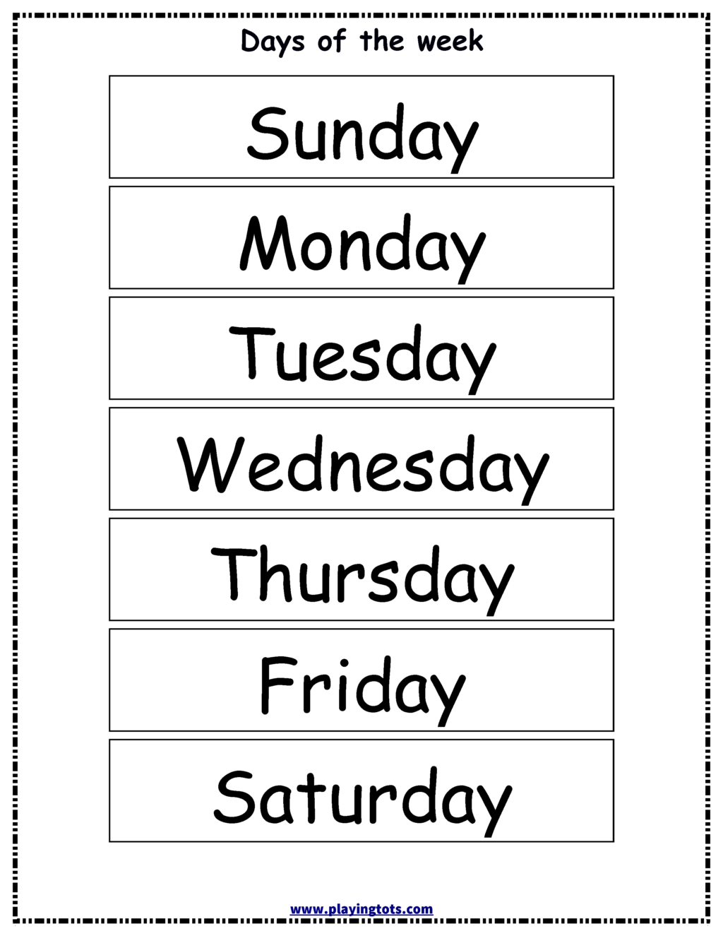 Days Of The Week Tracing Worksheets