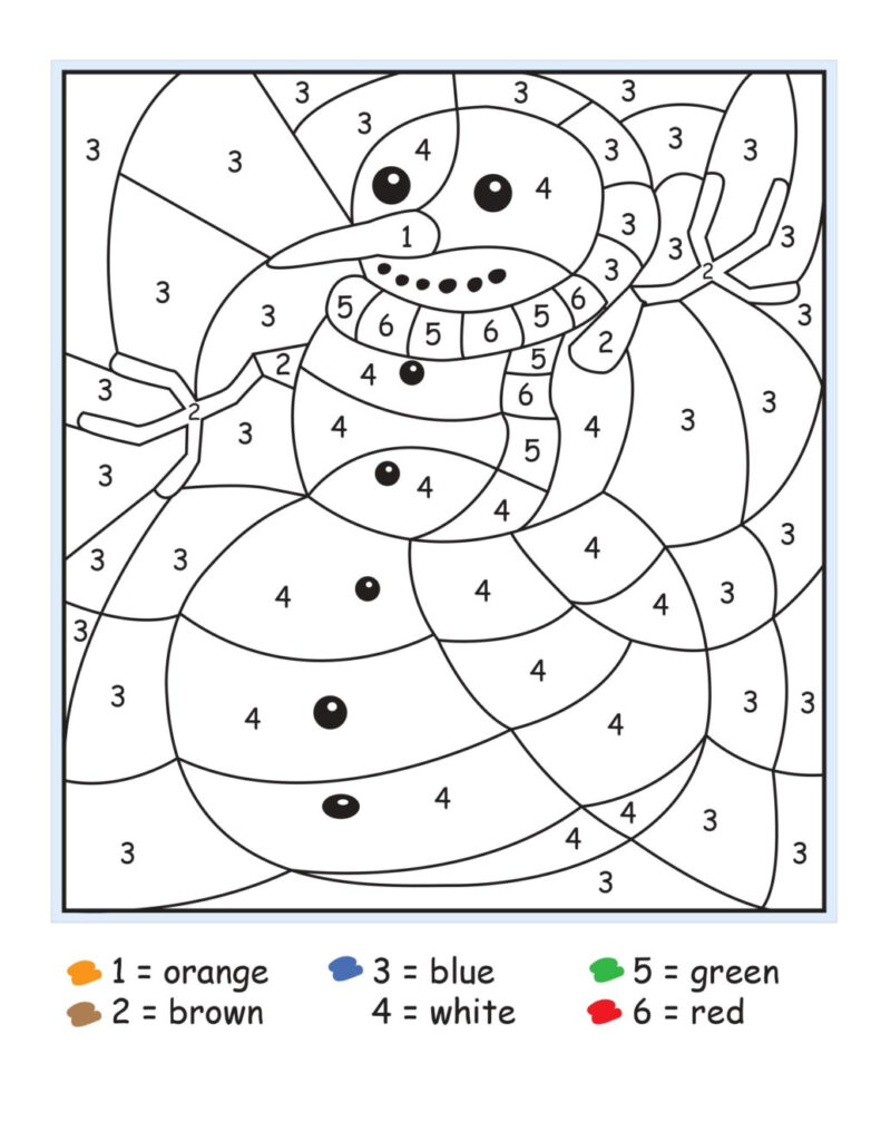 Worksheet ~ Snowman Colornumber Kindergartenorksheets