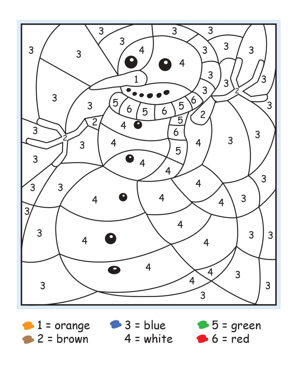 Worksheet ~ Snowman Colornumber Kindergartenorksheets