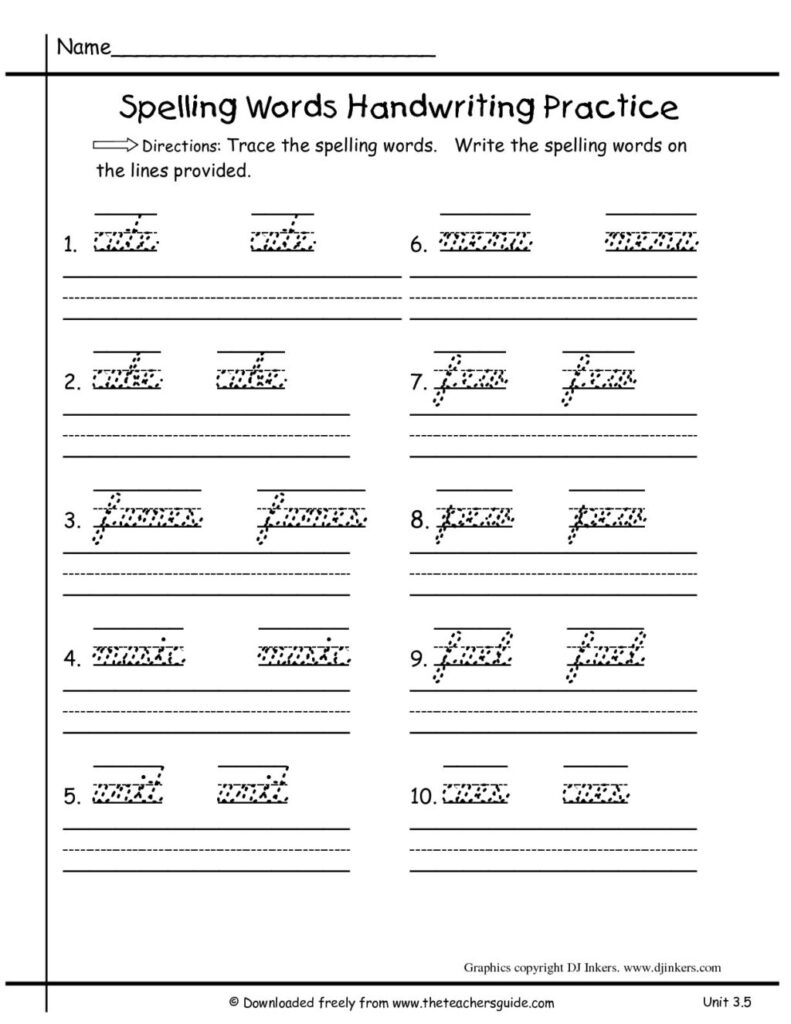 Worksheet ~ Unitthreeweekfivespellinghandwritingcursivettg