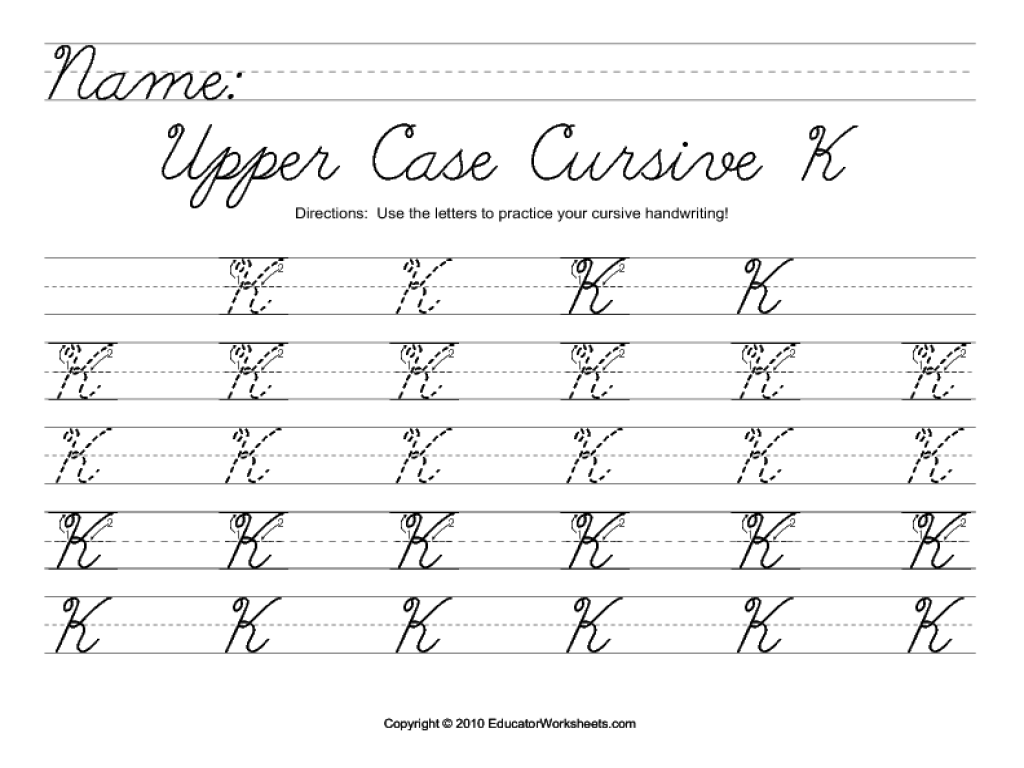 Worksheet ~ Upper Case Cursive K Worksheet For 2Nd 3Rd Grade Worksheet ~ Upper Case Cursive K Worksheet For 2Nd 3Rd Grade