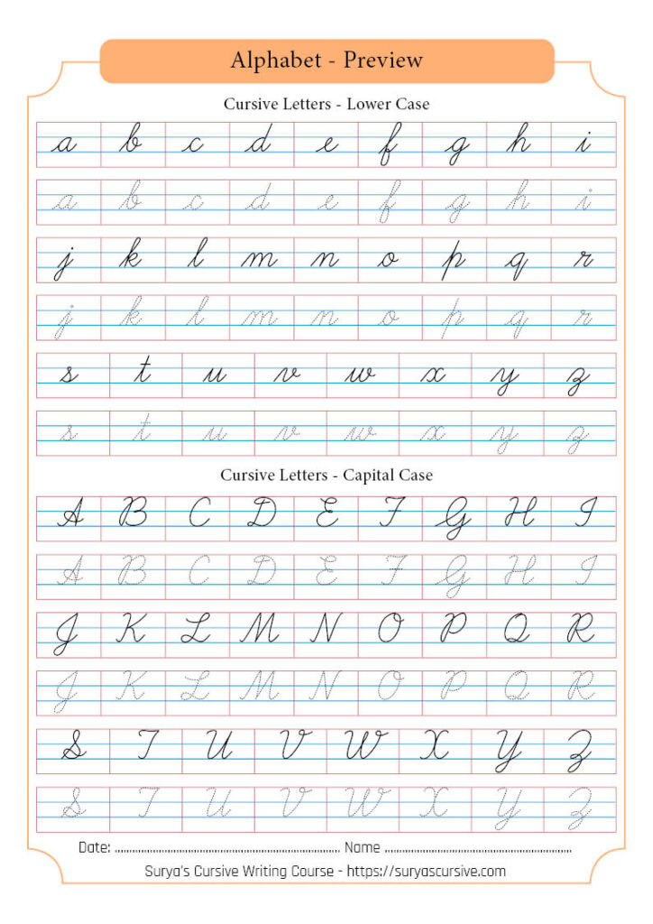 Worksheets : Cursive Letters Suryascursive Alphabetpreview