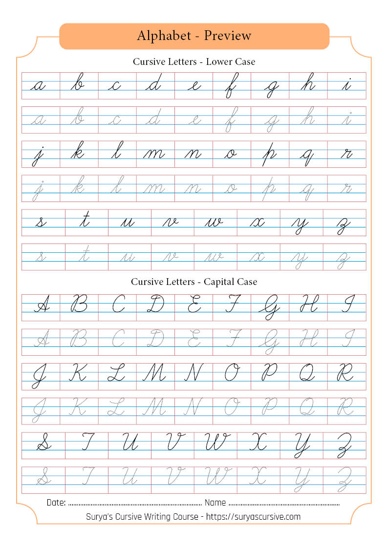 Worksheets : Cursive Letters Suryascursive Alphabetpreview