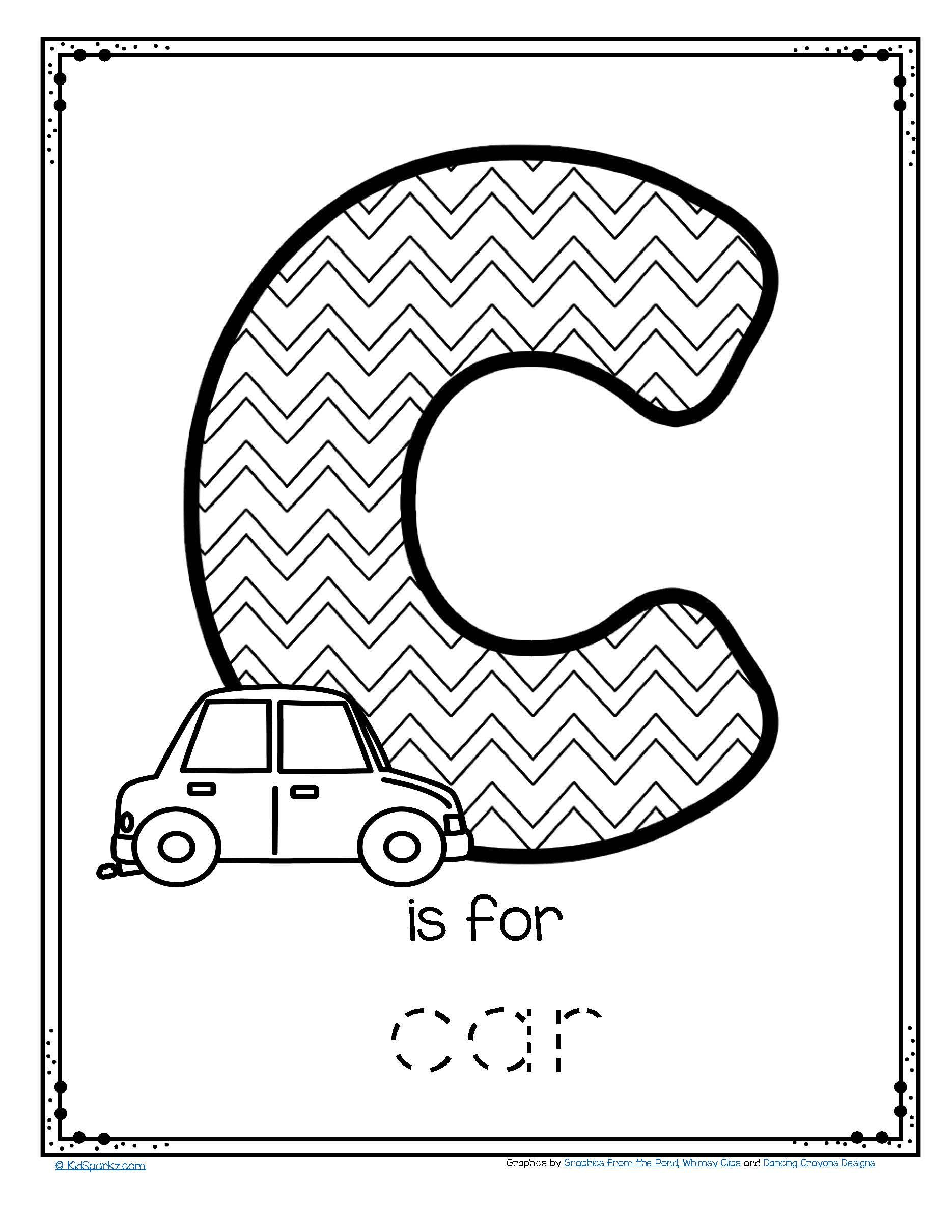 Worksheets : Free Is For Car Trace And Color Printable