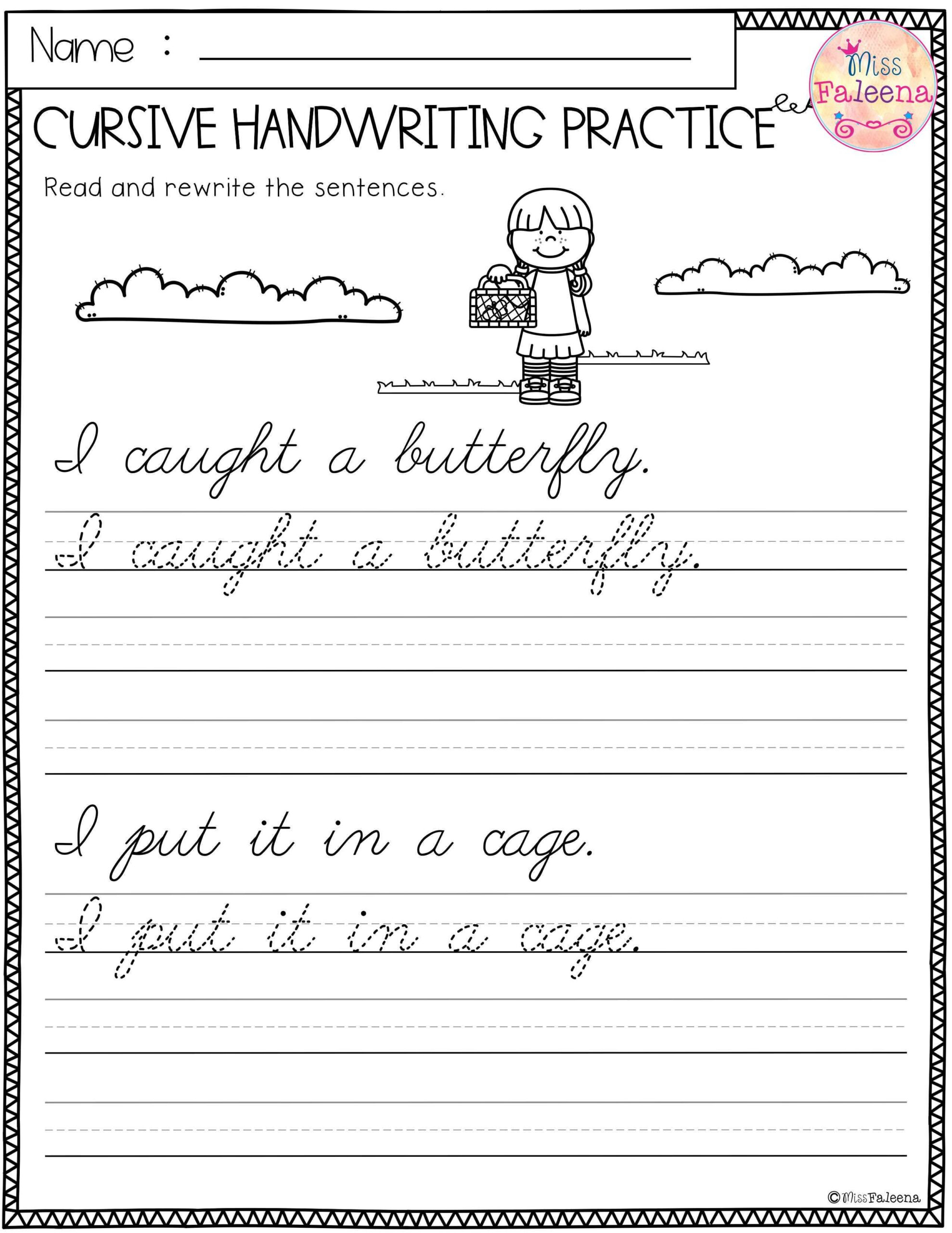 Worksheets : Spring Cursive Handwriting Practice Writing For