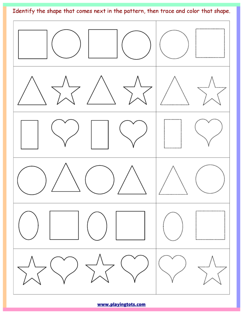 Worksheet,shapes,trace,color,pattern,free,printable,kids