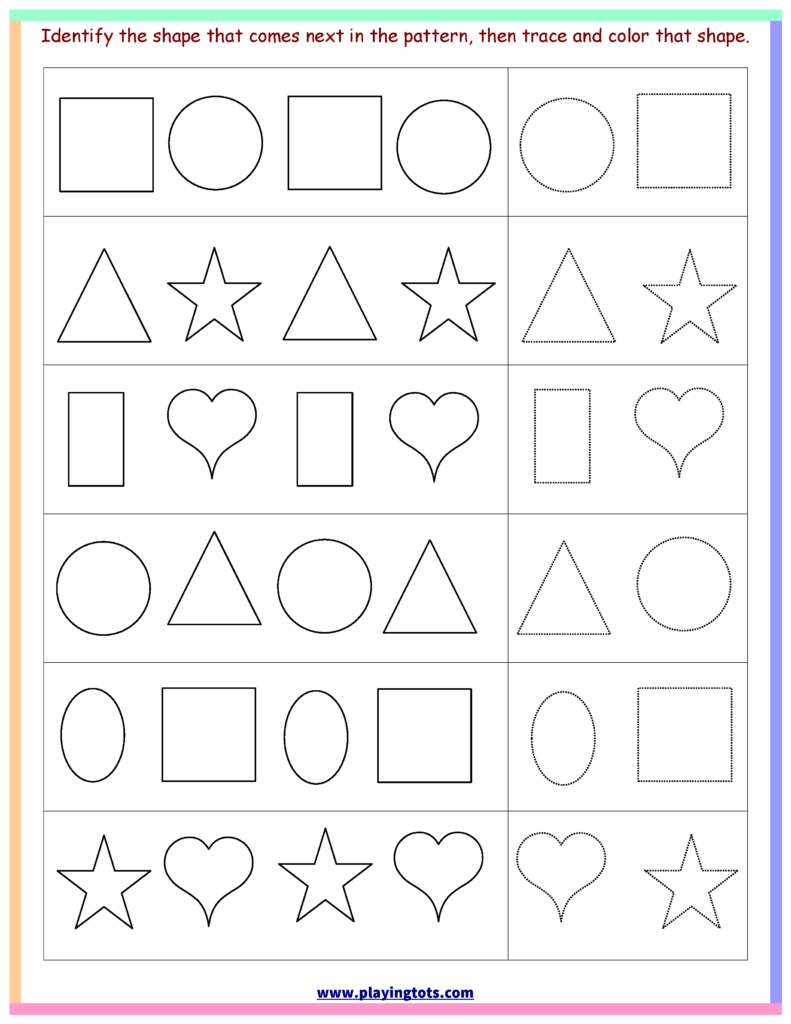 Worksheet,shapes,trace,color,pattern,free,printable,kids Worksheet,shapes,trace,color,pattern,free,printable,kids