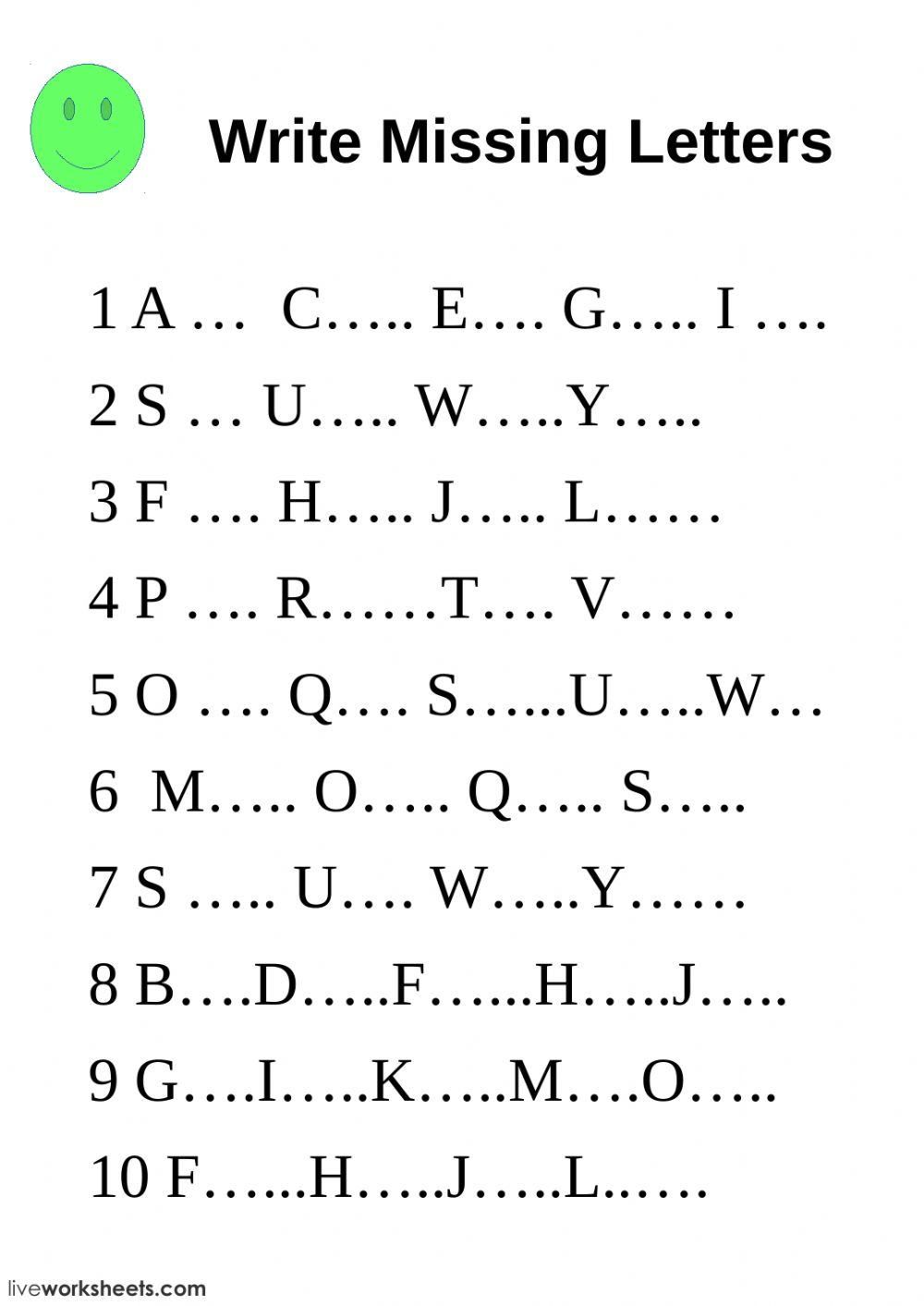 Write Missing Letters - Interactive Worksheet With Regard To with regard to Alphabet Worksheets For Esl