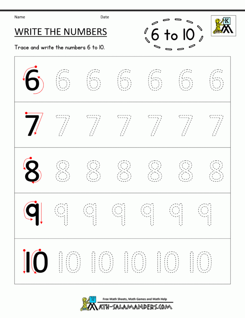 Writing Number Worksheets Write The Numbers 6 To 10.gif Inside Letter 10 Worksheets