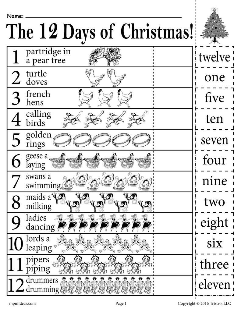 12 Days Of Christmas" Number Recognition Worksheet! | Number