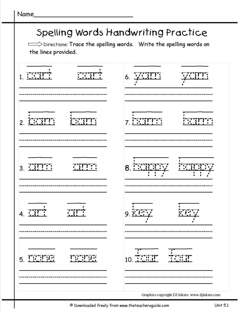 1St Grade Handwriting Practice Sheets Worksheets For All