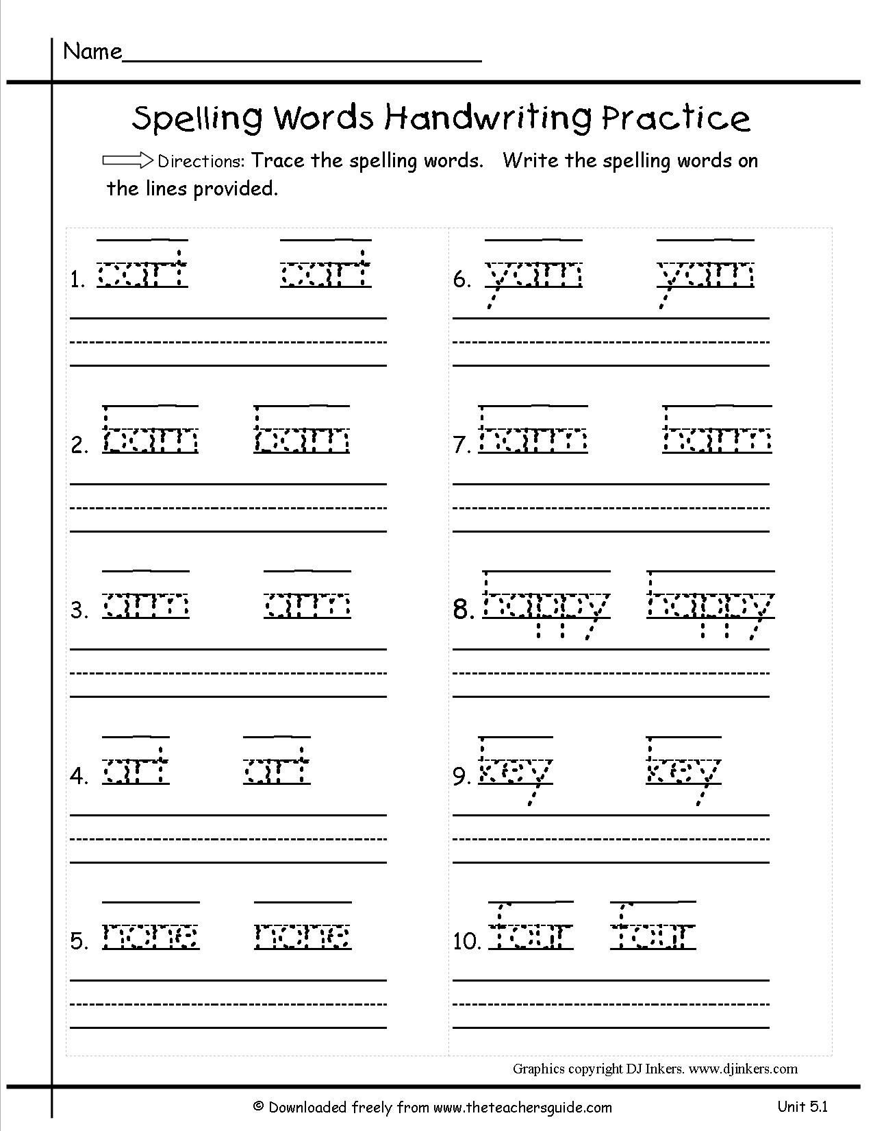 Tracing Words Worksheets 1st Grade
