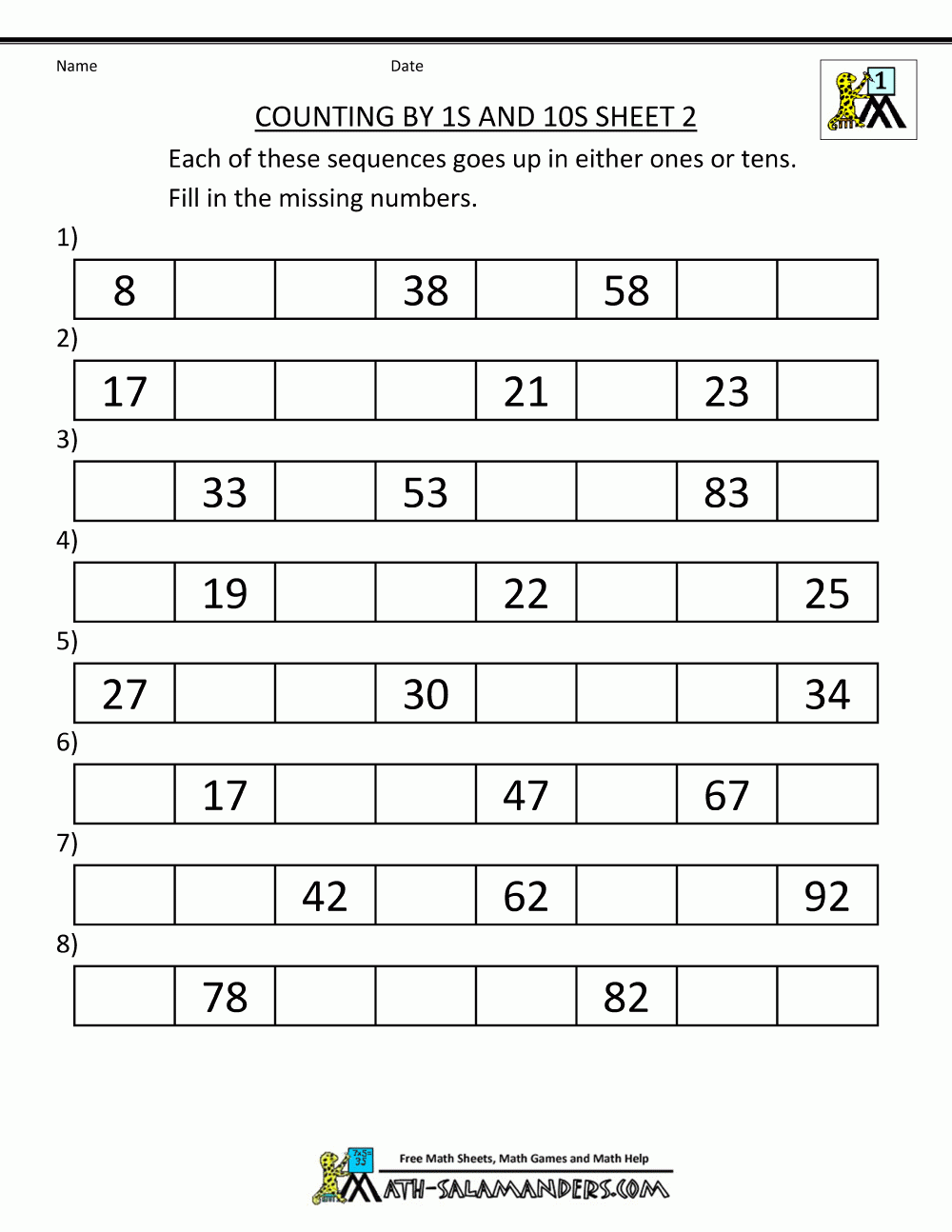 1St Grade Math Worksheets Counting1S 5S And 10S