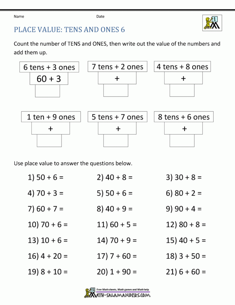 1St Grade Place Value Worksheets 2 Digit Numbers
