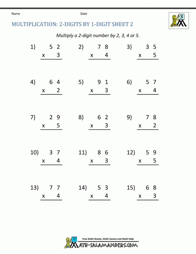  2 Digit Times 1 Digit Multiplication Worksheets AlphabetWorksheetsFree