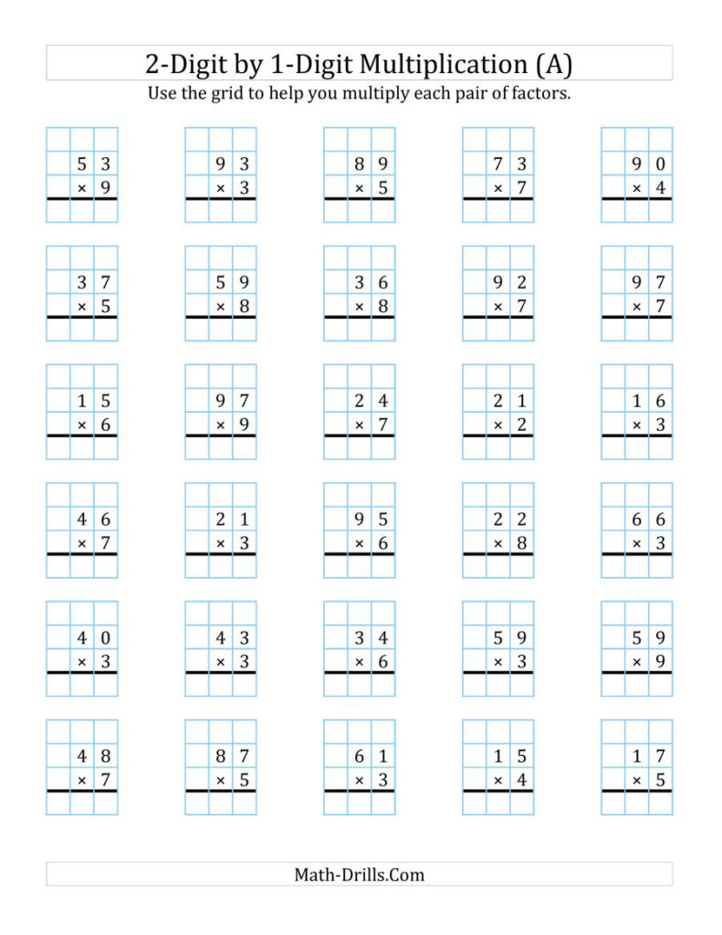 2 Digit Multiplication Without Regrouping Worksheets
