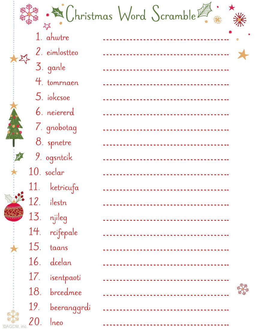 Christmas Unscramble Worksheets For Adults