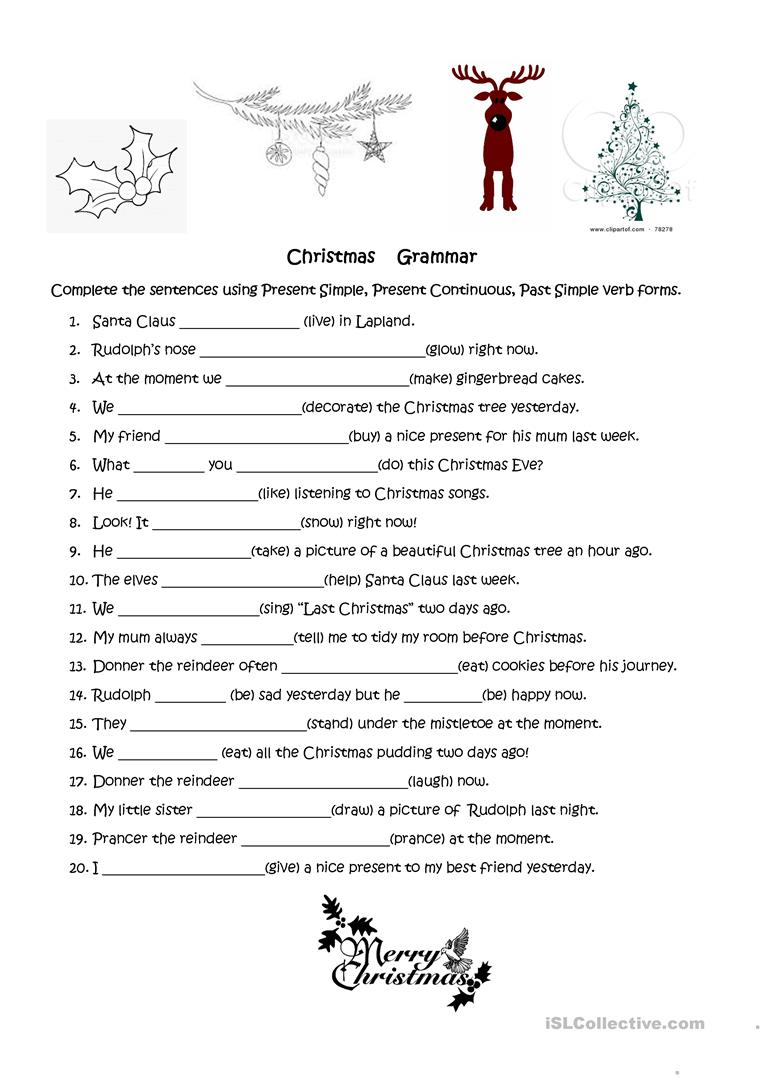 20 Sentences For Xmas Grammar Present Future Past - English