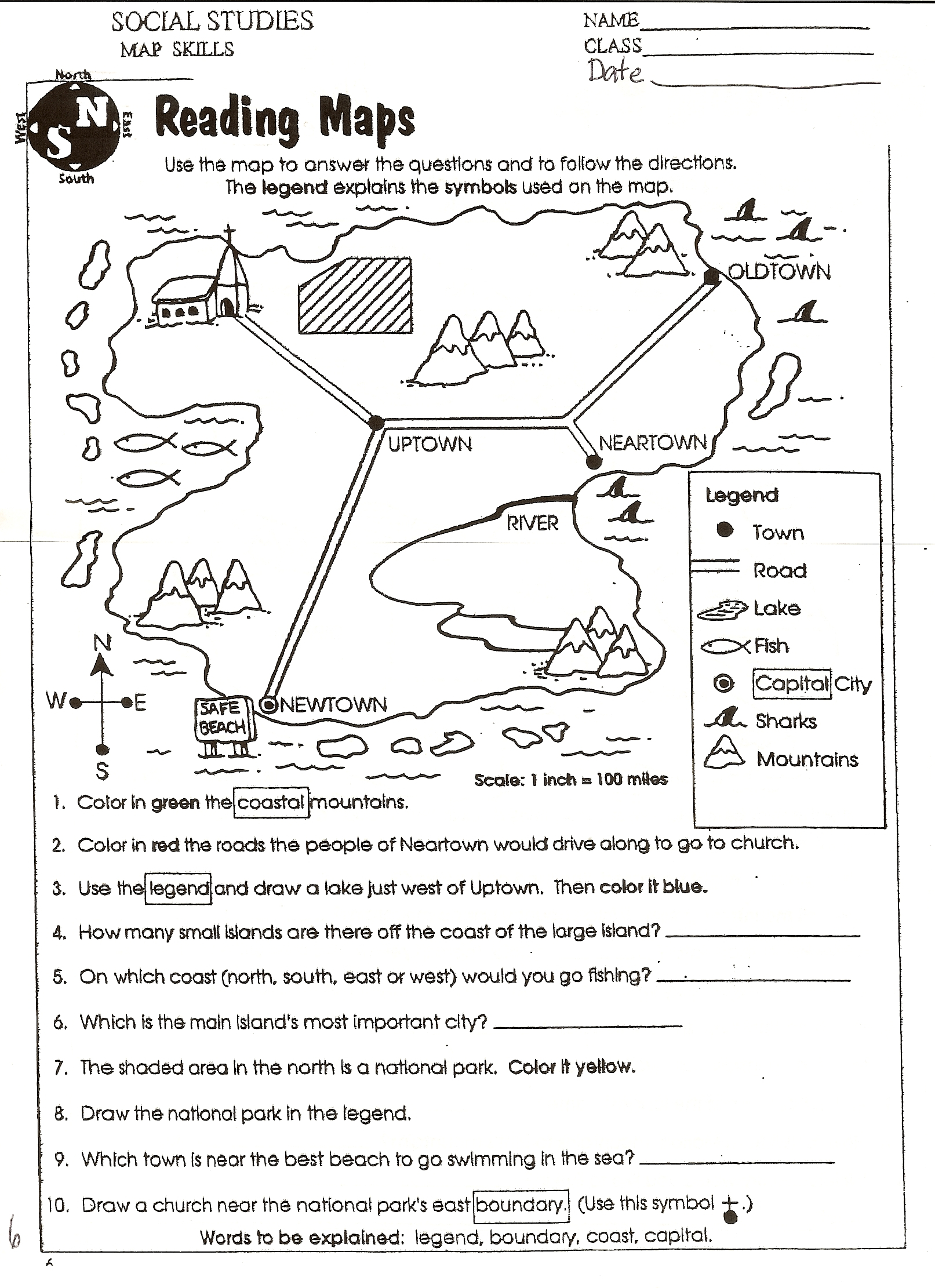 2Nd Grade Map Skills Worksheets Kids Activities 5Th Legend