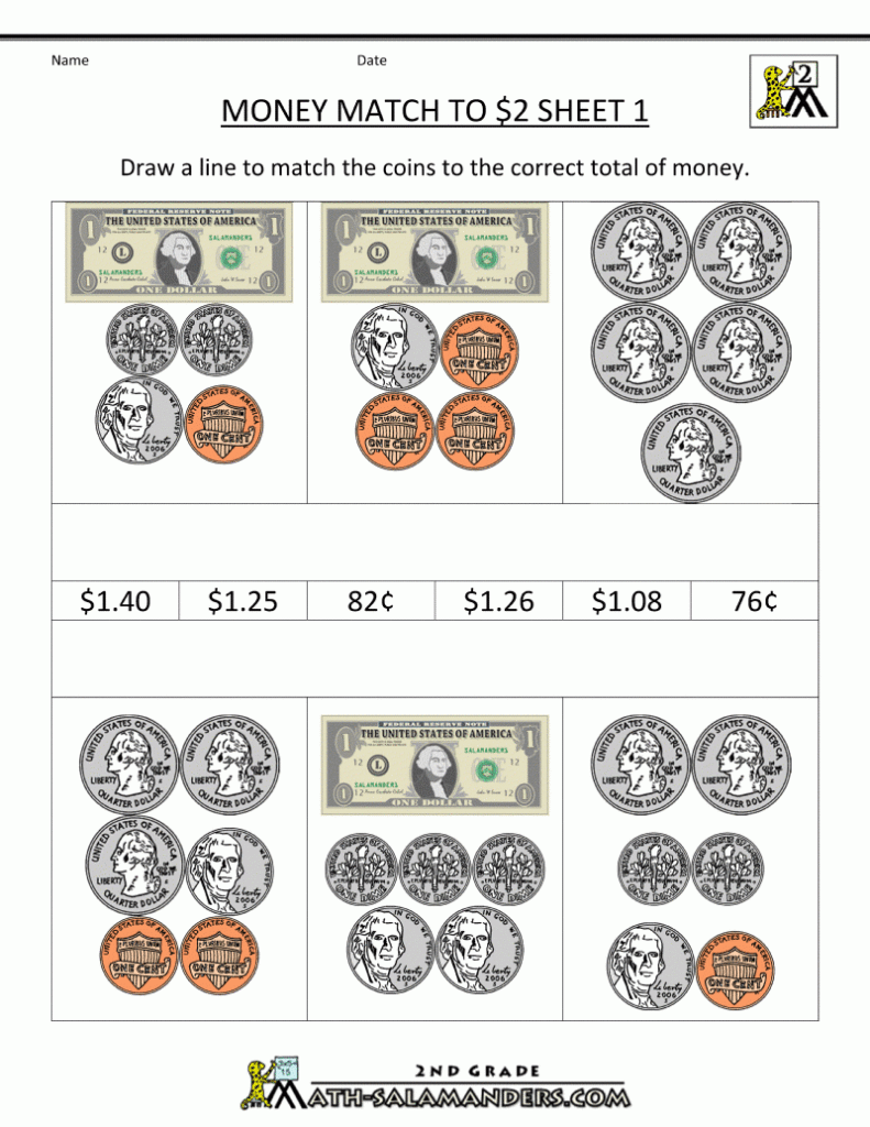 2Nd Grade Money Worksheets Up To $2 | Money Worksheets