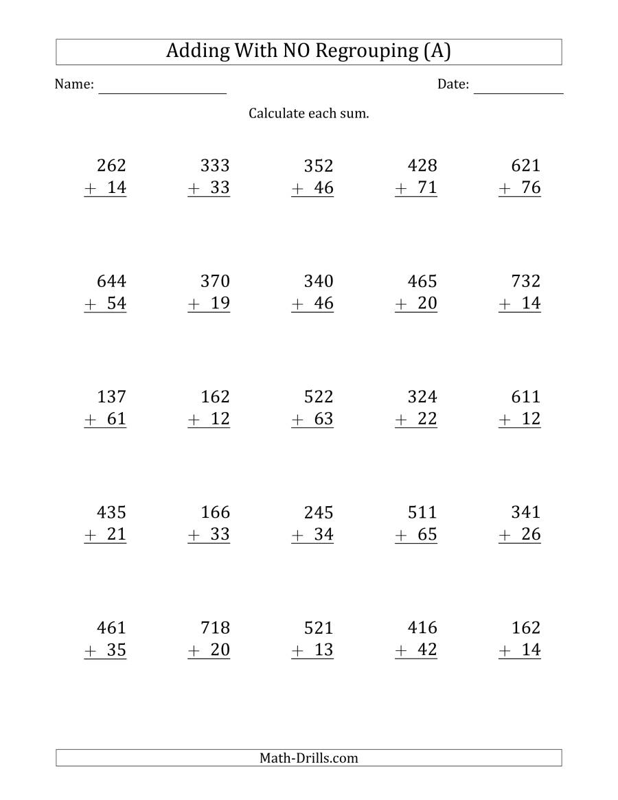3-Digit Plus 2-Digit Addition With No Regrouping (A)