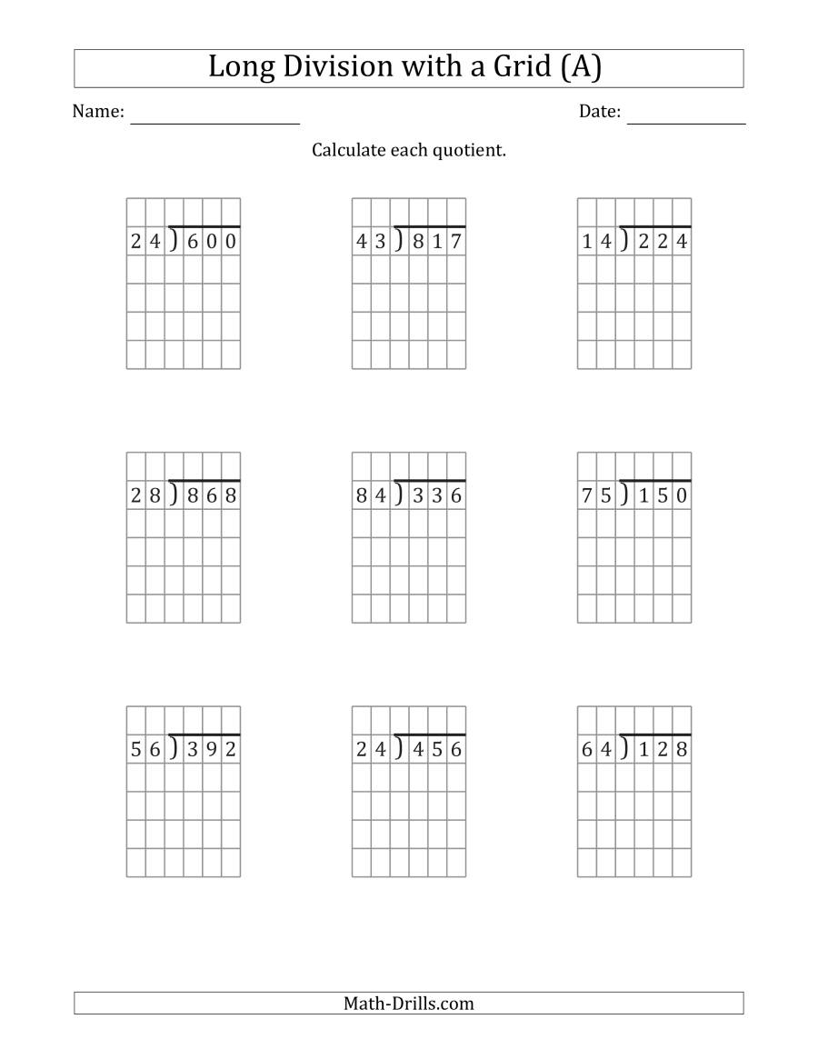 3-Digit2-Digit Long Division With Grid Assistance And No