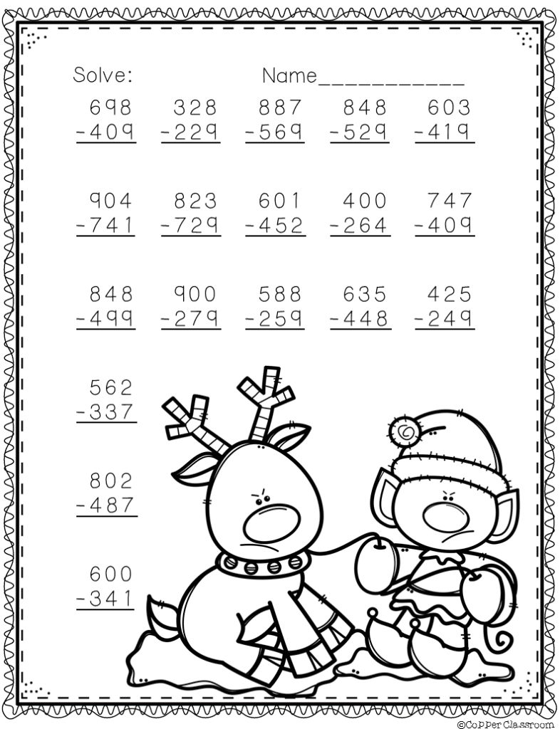 3.nbt.2 Christmas Themed 3 Digit Subtraction With Regrouping