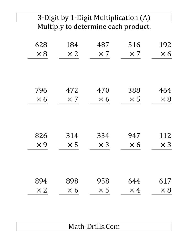 4 Digit Multiplication Worksheets