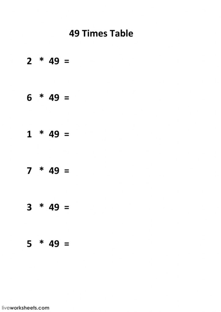 49 Times Table Worksheet