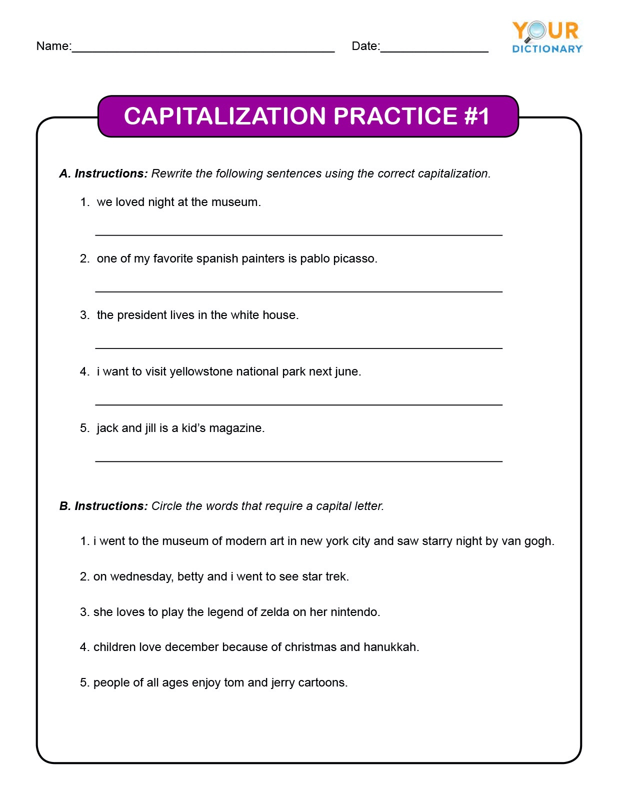 4Th Grade Capitalization Worksheets Number Eight Worksheet