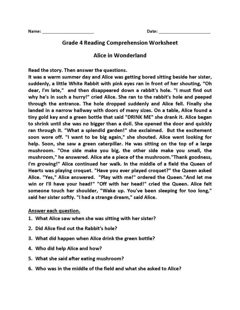 4Th Grade Reading Comprehension Worksheets   Best Coloring