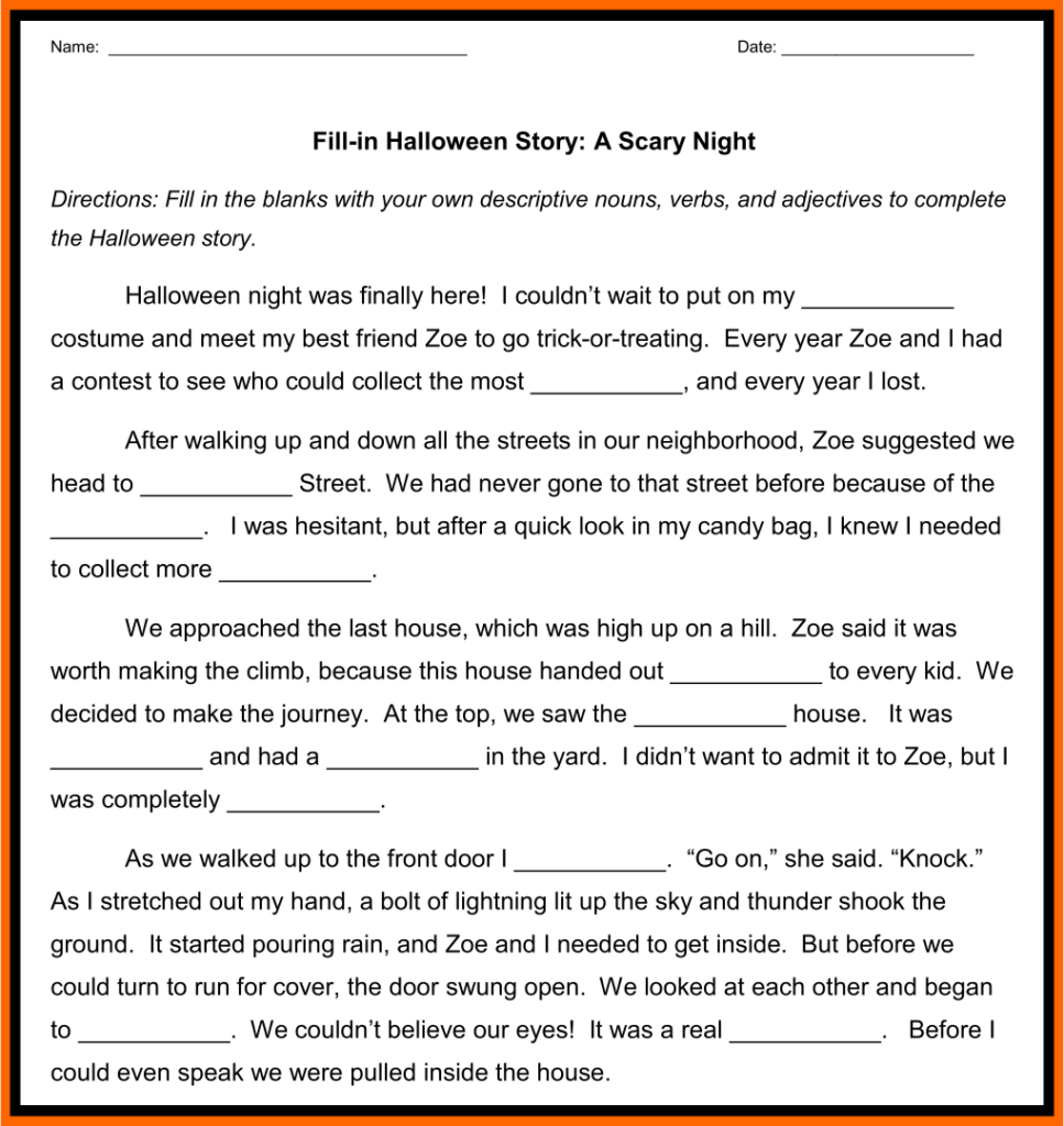 5 Best Halloween Fill In The Blank Stories Printable