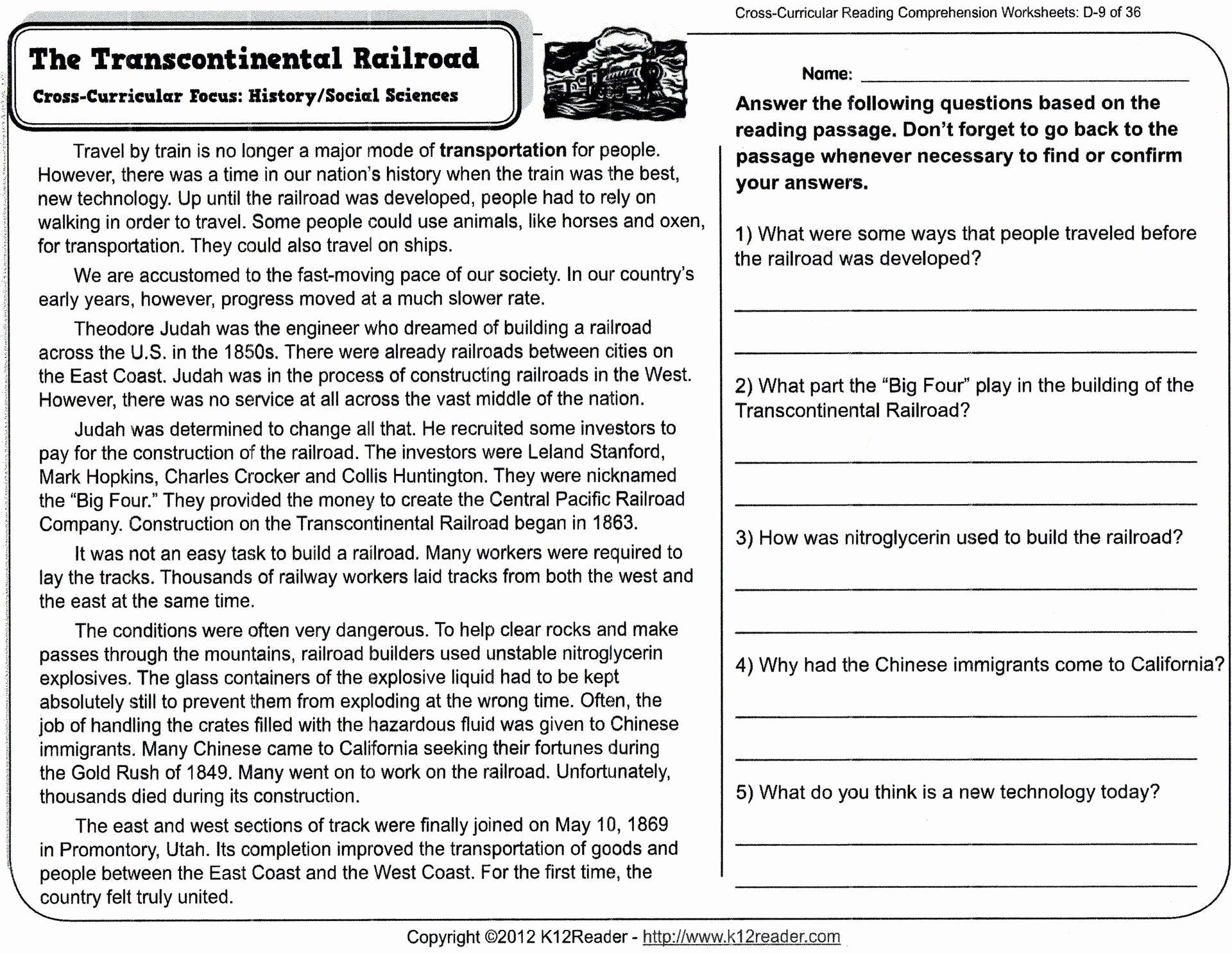 Free Printable Comprehension Worksheets For 5th Grade