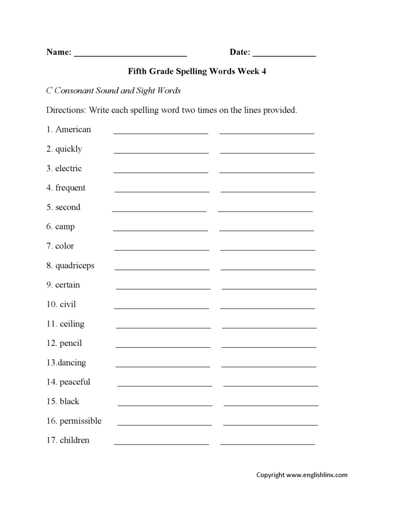 5Th Grade Spelling Worksheets | Printable Worksheets And