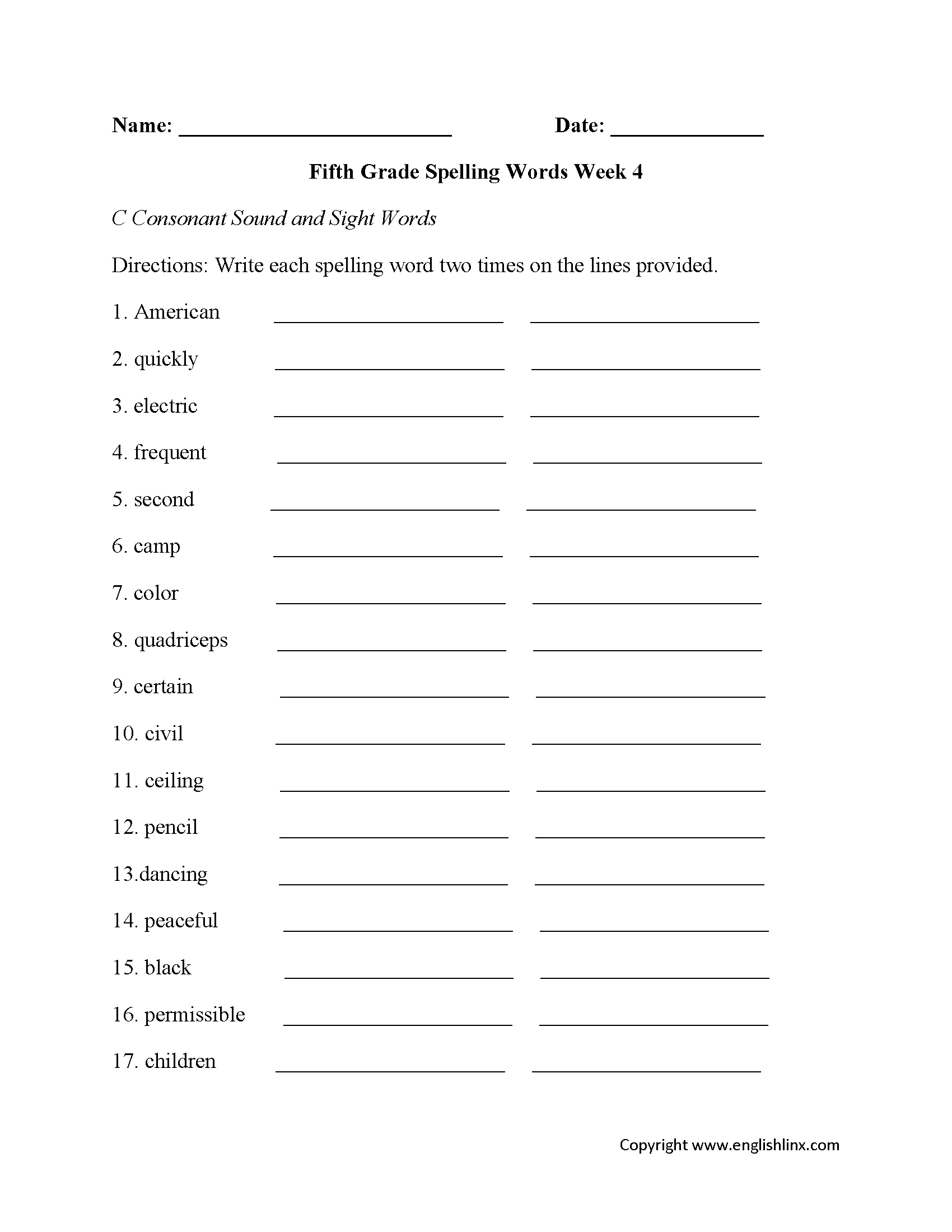 5Th Grade Spelling Worksheets | Printable Worksheets And